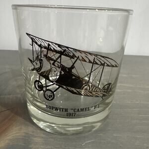 Vintage ‘Plane’ Bar Glass Tumbler 3 1/2" Sopwith “Camel” F-1 1917 MCM Rare